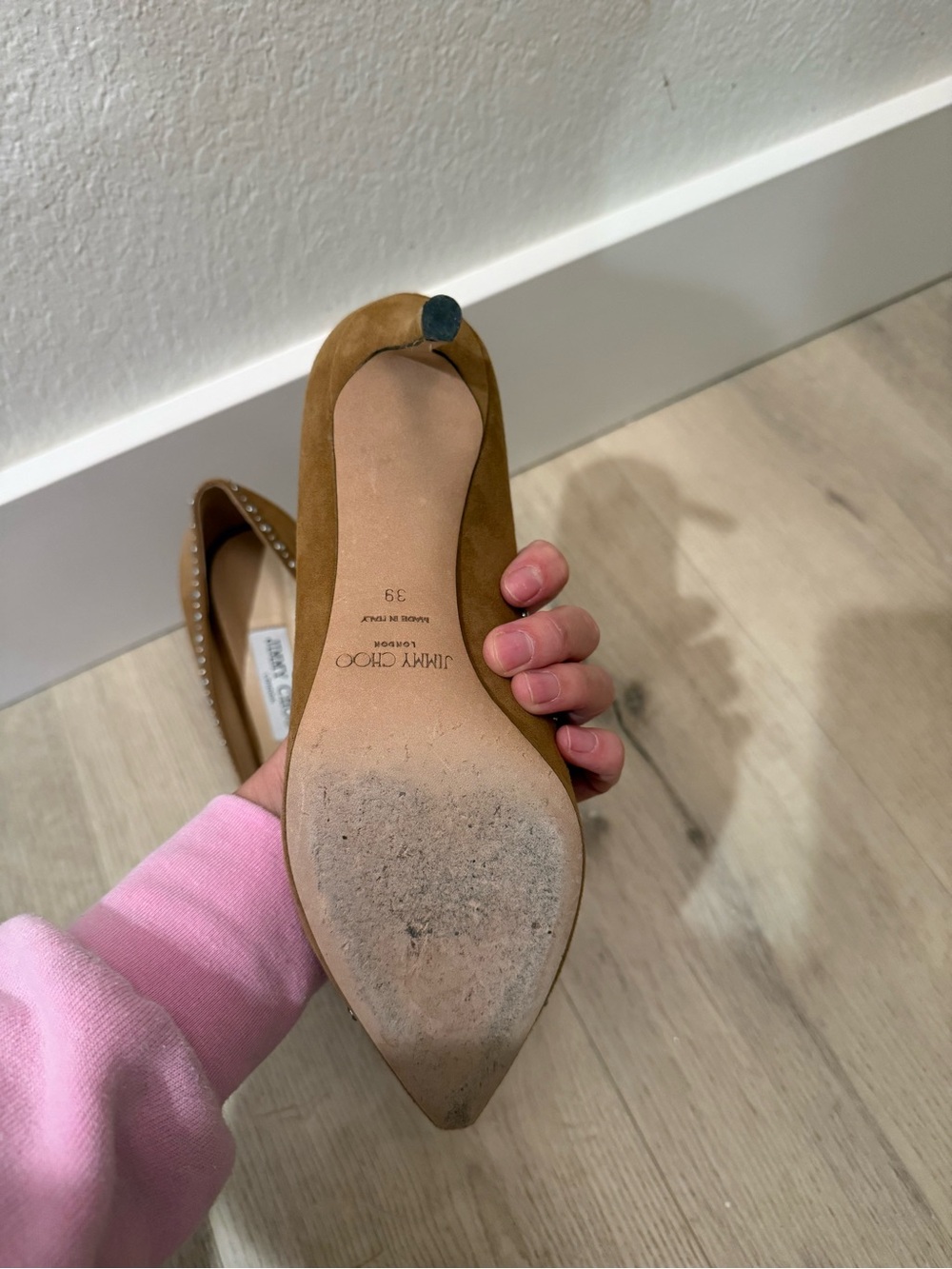 Jimmy Choo Tan Suede Studded Pointed Pumps - Picture 4 of 5